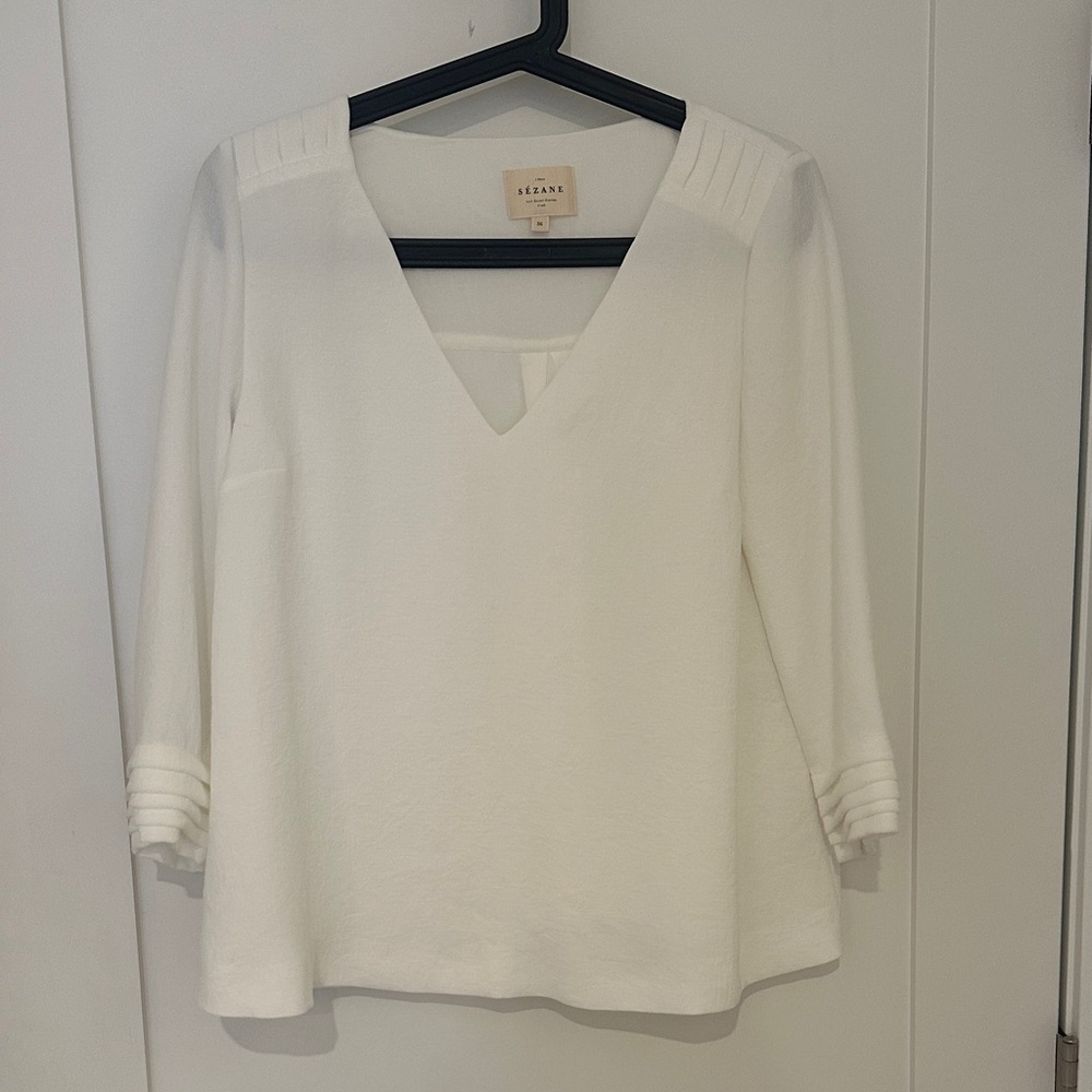Sezane Cream V-Neck Blouse